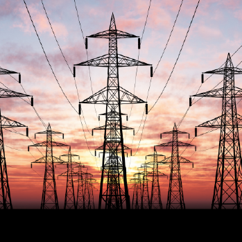 Energy towers with sunset